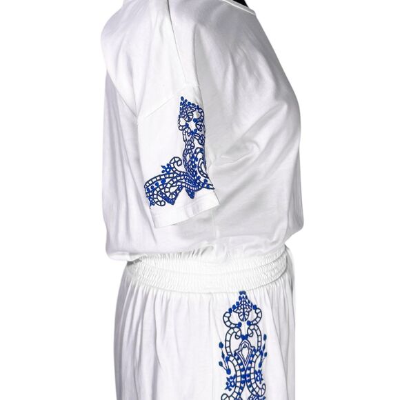 Ralph Lauren Women's Dress White Blue Embroidered Elastic Waist Beach Summer S - Picture 4 of 10